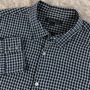 John Varvatos Men's XL Blue White Plaid Long Sleeve Button Down USA Shirt